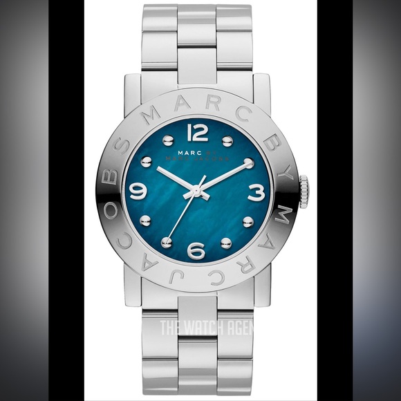 Marc Jacobs Amy Silver Timepiece with Vibrant Teal Face - Picture 1 of 6